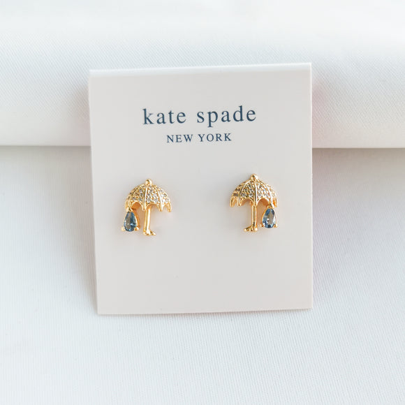 Rain or Shine Pave Umbrella Gold Stud Earrings
