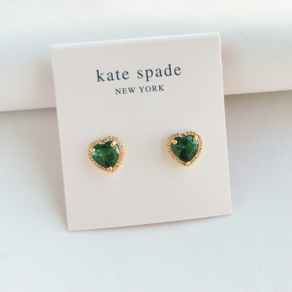 My Love Pavé Heart Gold Emerald Green Stud Earrings