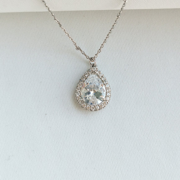 Brilliant Statements Pave Halo Silver Crystal Pendant Necklace