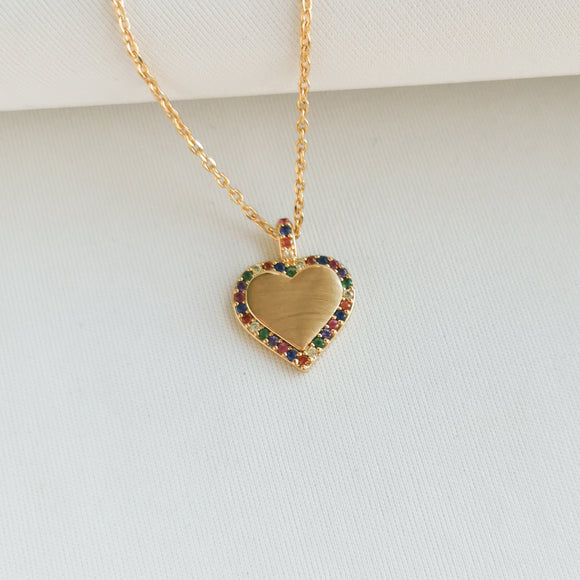 Take Heart Gold Multi Color Pendant Necklace