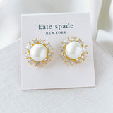 Candy Shop Pearl Clear Crystal Halo Gold Stud Earrings