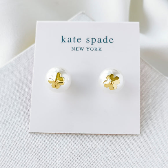 Pearls On Pearls Flower Gold Stud Earrings