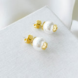 Pearls On Pearls Flower Gold Stud Earrings