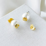 Pearls On Pearls Flower Gold Stud Earrings
