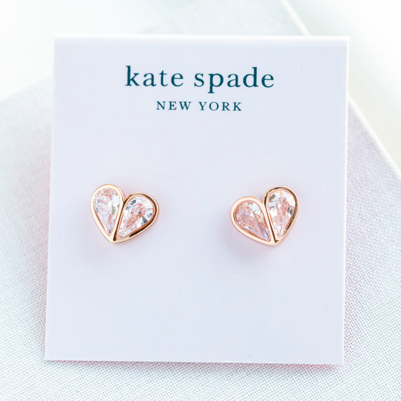 Rose Gold Rock Solid Stone Small Heart Studs Earrings