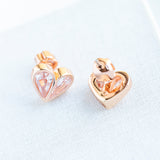 Rose Gold Rock Solid Stone Small Heart Studs Earrings