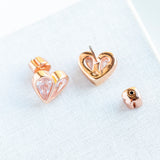 Rose Gold Rock Solid Stone Small Heart Studs Earrings