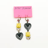 Betsey Johnson Beautiful Resplendent Yellow Resin Pendant Gold-toned flower Earrings