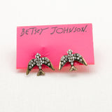 Betsey Johnson Charming Adorable Clear Gemstones Gold-toned swallow Earrings