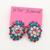 Betsey Johnson Classic Exotic Colorful Gemstones Gold-toned flower Earrings