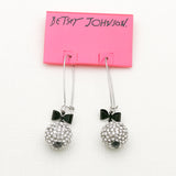 Betsey Johnson Beautiful Glittering Fashion Clear Crystals Silver-toned Earrings