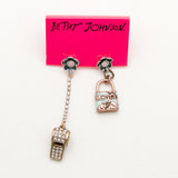 Betsey Johnson Ingenious Adorable Colorful Pendant Rose Gold lock Earrings