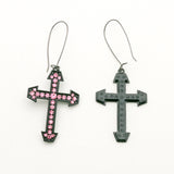 Betsey Johnson Glittering Eye-catching Exotic Hot Pink crystals cross Earrings