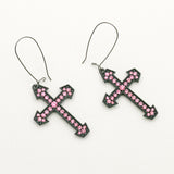 Betsey Johnson Glittering Eye-catching Exotic Hot Pink crystals cross Earrings