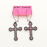 Betsey Johnson Glittering Eye-catching Exotic Hot Pink crystals cross Earrings