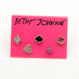 Betsey Johnson Gorgeous Charming Adorable Colorful Crystals Gold-toned Earrings