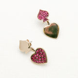 Betsey Johnson Eye-catching Colorful Hot Pink Gemstones Gold-toned heart Earrings