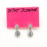 Betsey Johnson Glittering Eye-catching Clear Gemstones Silver-toned Earrings