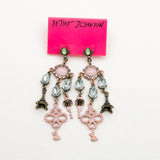 Betsey Johnson Charming Fashion Colorful Gemstones Pendant Rose Gold Earrings