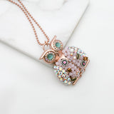 Betsey Johnson Resplendent Exotic Colorful Gemstones Rose Gold owl Pendant Necklace