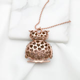 Betsey Johnson Resplendent Exotic Colorful Gemstones Rose Gold owl Pendant Necklace