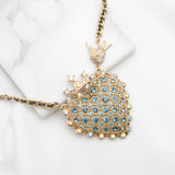 Betsey Johnson Eye-catching Colorful Gemstones crown Pendant  Necklace