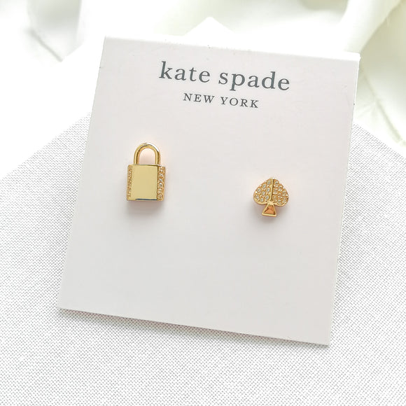 Asymmetrical heart and lock earrings