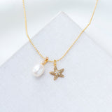 Sea Star Starfish Pearl Charm Pendant Necklace