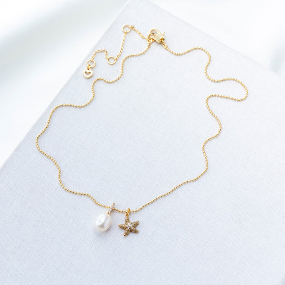Sea Star Starfish Pearl Charm Pendant Necklace