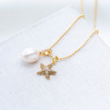 Sea Star Starfish Pearl Charm Pendant Necklace