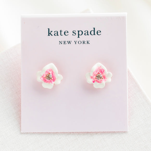 Precious Pansy Enamel Stud Earrings (Pink)