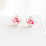 Precious Pansy Enamel Stud Earrings (Pink)