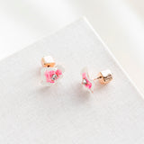 Precious Pansy Enamel Stud Earrings (Pink)