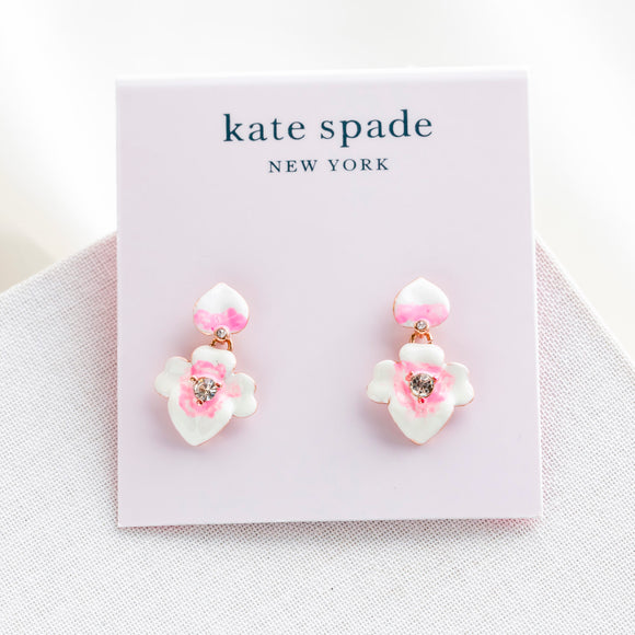 Precious Pansy Enamel Drop Earrings (Pink)