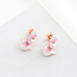 Precious Pansy Enamel Drop Earrings (Pink)