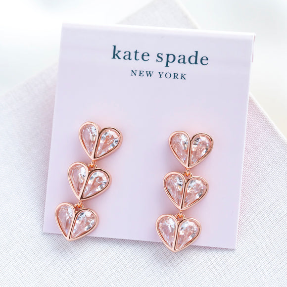 Pink Rock Solid Stone Heart Linear Earrings