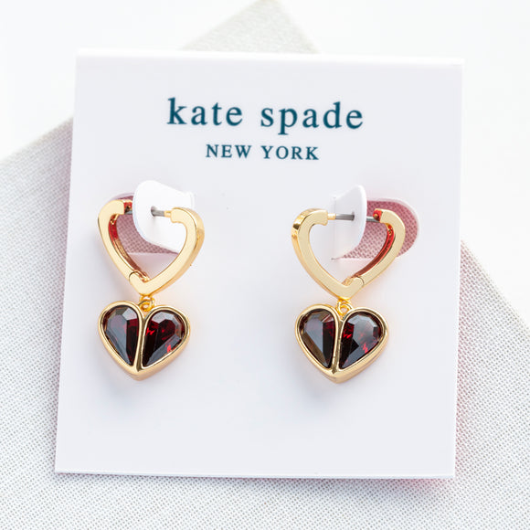 Red Rock Solid Stone Heart Huggie Earrings