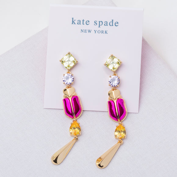 Magenta Love Bugs Beetle Linear Earrings