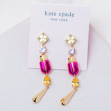 Magenta Love Bugs Beetle Linear Earrings