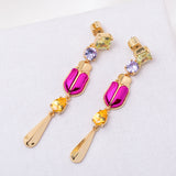 Magenta Love Bugs Beetle Linear Earrings