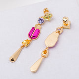 Magenta Love Bugs Beetle Linear Earrings