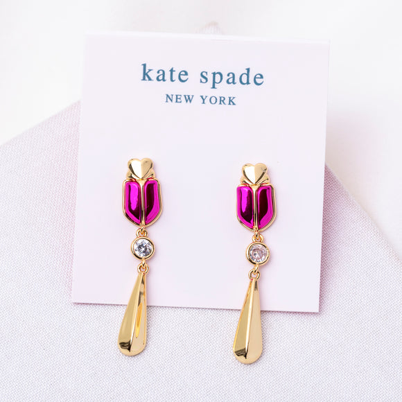 Purple Love Bugs Beetle Linear Earrings