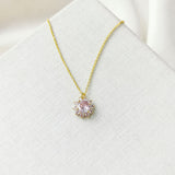 Sunny Halo Gold Light Rose Pink Pendant Necklace