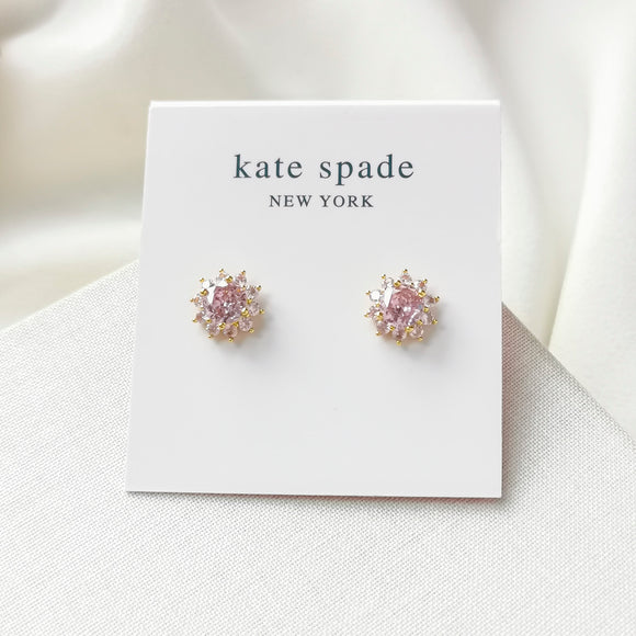Sunny Stone Halo Gold Light Rose Pink Stud Earrings