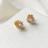 Sunny Stone Halo Gold Light Rose Pink Stud Earrings