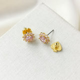 Sunny Stone Halo Gold Light Rose Pink Stud Earrings