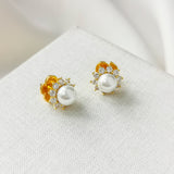 Sunny Pearl Halo Cream Stud Earrings