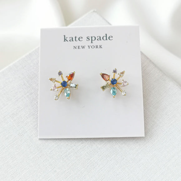 Firework Floral Gold Multi Color Stud Earrings