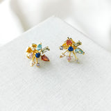 Firework Floral Gold Multi Color Stud Earrings