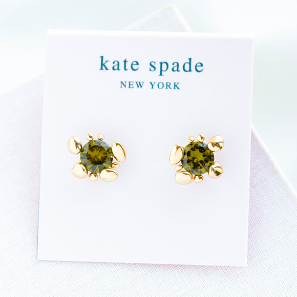 Green Forest Nouveau Stone Stud Earrings